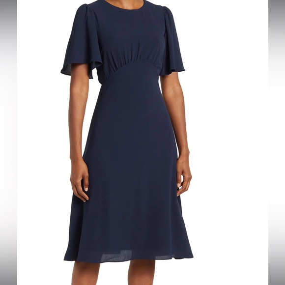 julia jordan || navy blue flutter sleeve midi dress - Picture 1 of 5